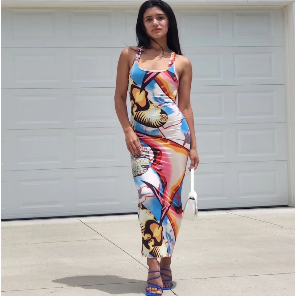 trendy dress with a few small threads sticking out in the seam